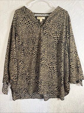 Michael Kors Leopard Print V-Neck Blouse 2X